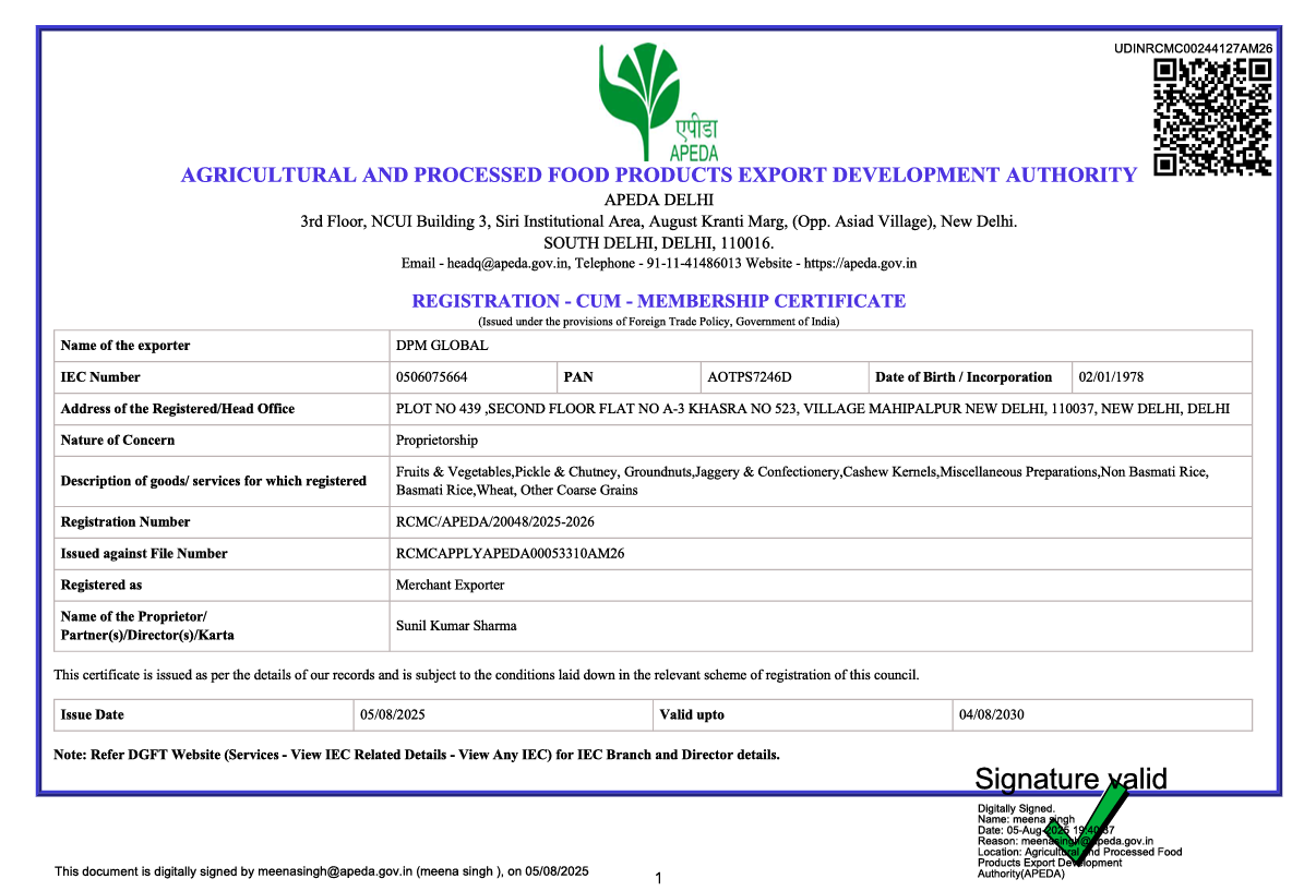 APEDA RCMC Certificate